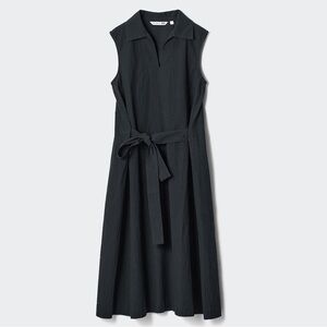 Uniqlo JW Anderson Cotton Seersucker Belted Sleeveless Dress in Black - Size XXS